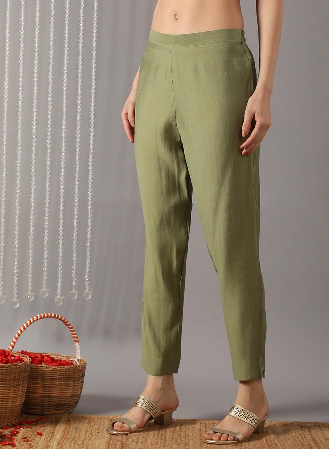 globus Women Green Ethnic Print Embroidered Straight Kurta with Pant and Dupatta Set - Image 4